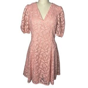 Shoshanna Alize Puff Sleeve Blush Lace Mini Dress Size 8 NWT